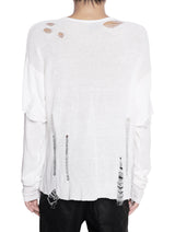 WHITE KNIT DISTRESSED DOUBLE SLEEVES