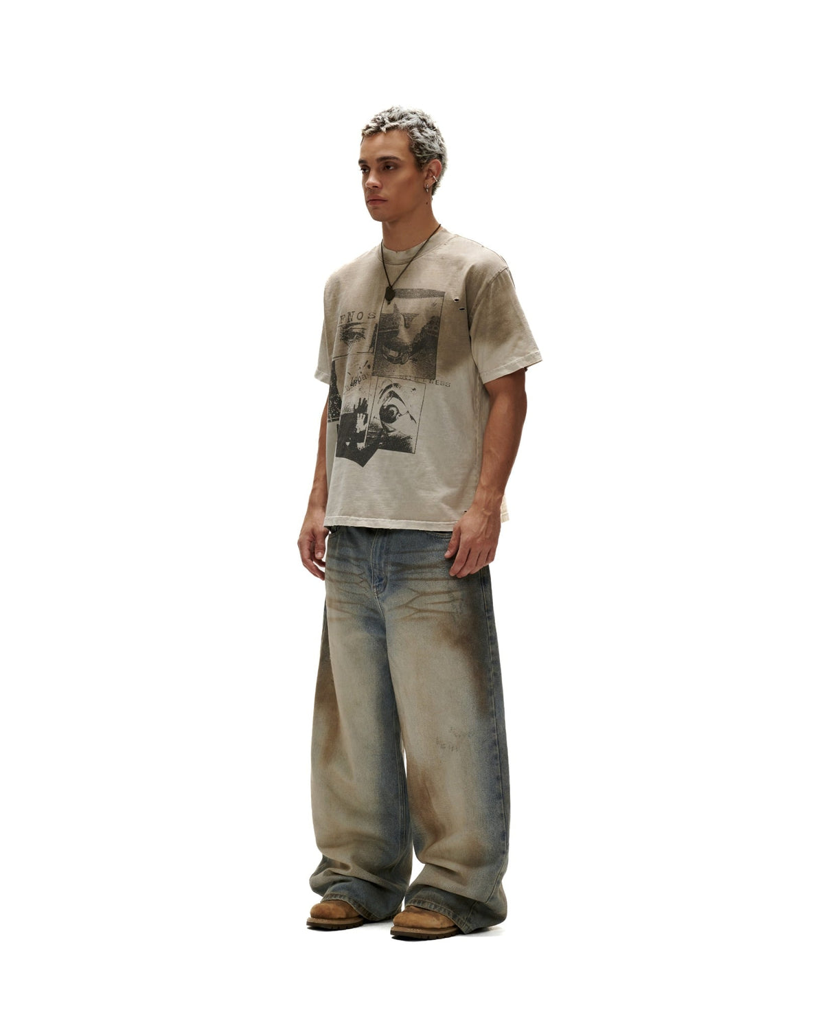"FNOS" WASHED PRINTED TEE TWG39 - DIRTY BEIGE
