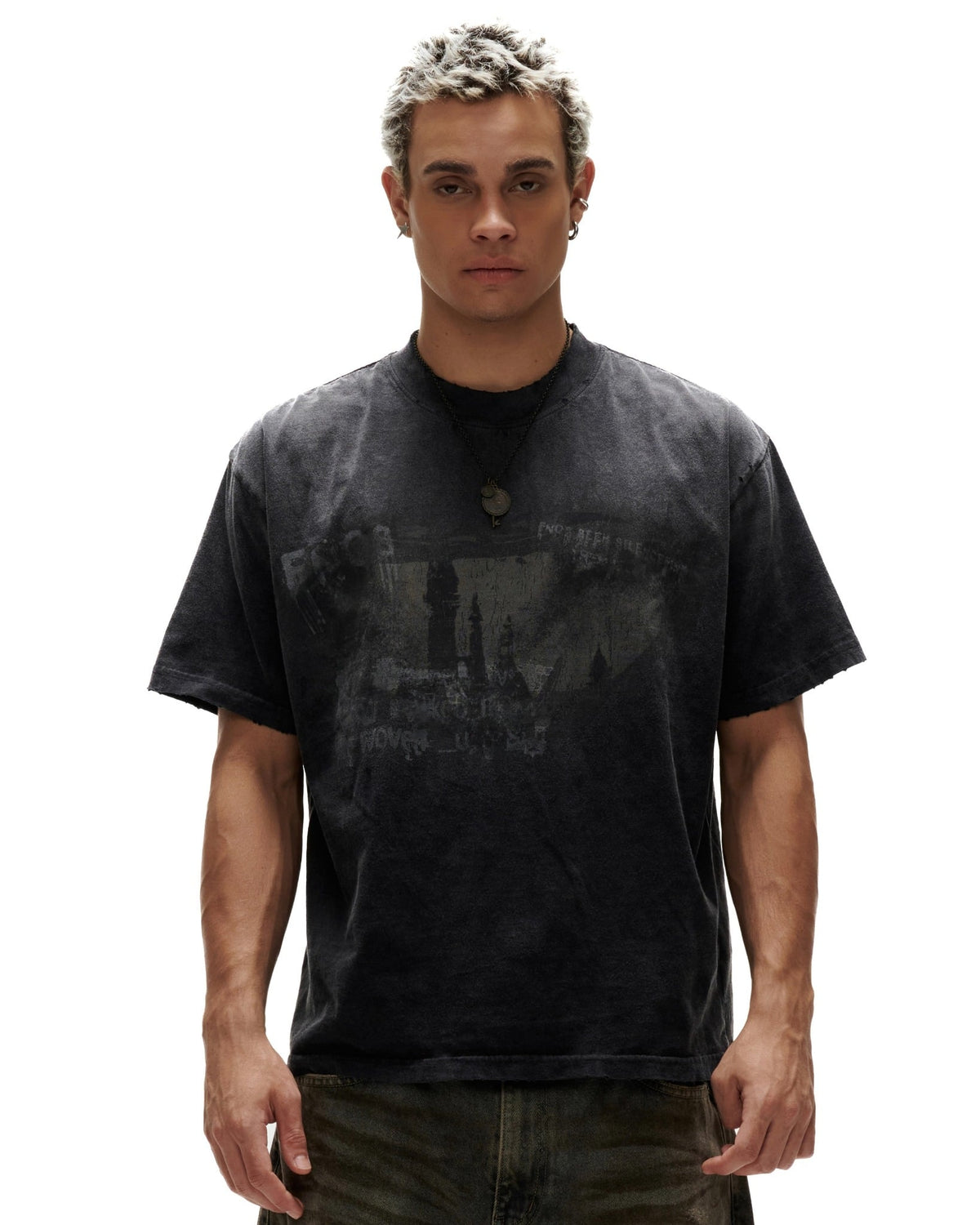 "FNOS" WASHED PRINTED TEE TWG40 - BLACK