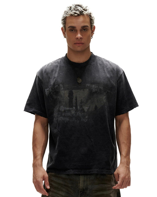 "FNOS" WASHED PRINTED TEE TWG40 - BLACK
