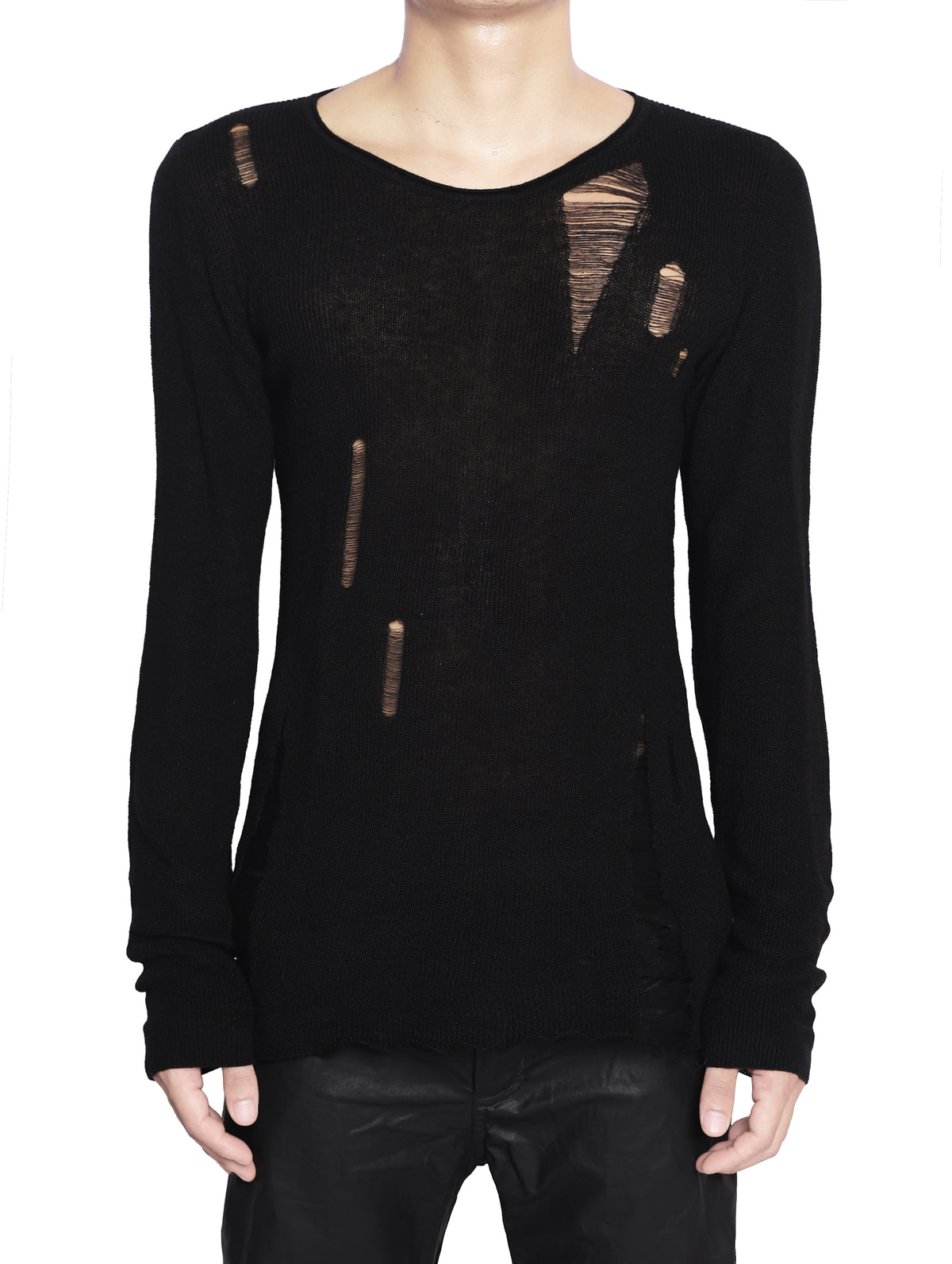 KNIT DISTRESSED BLACK LONG SLEEVES