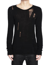 KNIT DISTRESSED BLACK LONG SLEEVES