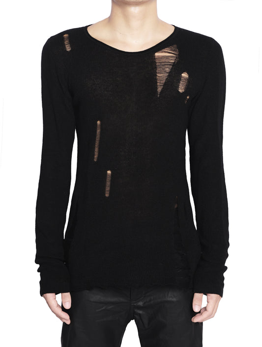 KNIT DISTRESSED BLACK LONG SLEEVES