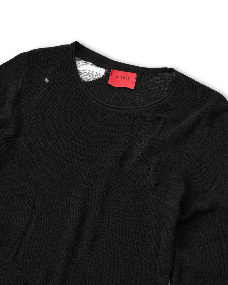 KNIT DISTRESSED BLACK LONG SLEEVES