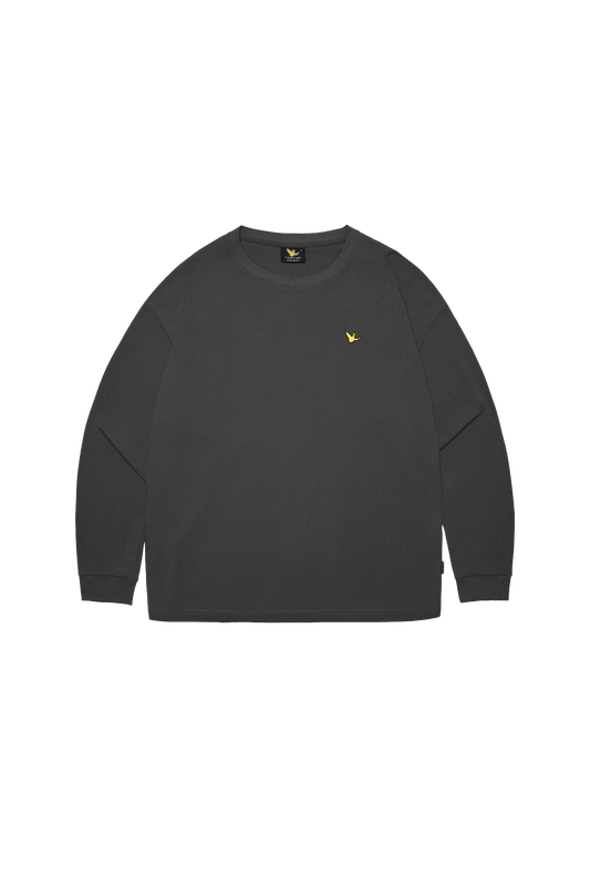 DARK GRAY WII BASIC ANGEL LONG SLEEVE COTTON TEE