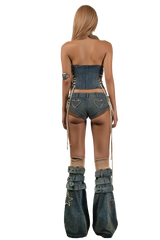 POP Lace Up Side Denim Micro Shorts