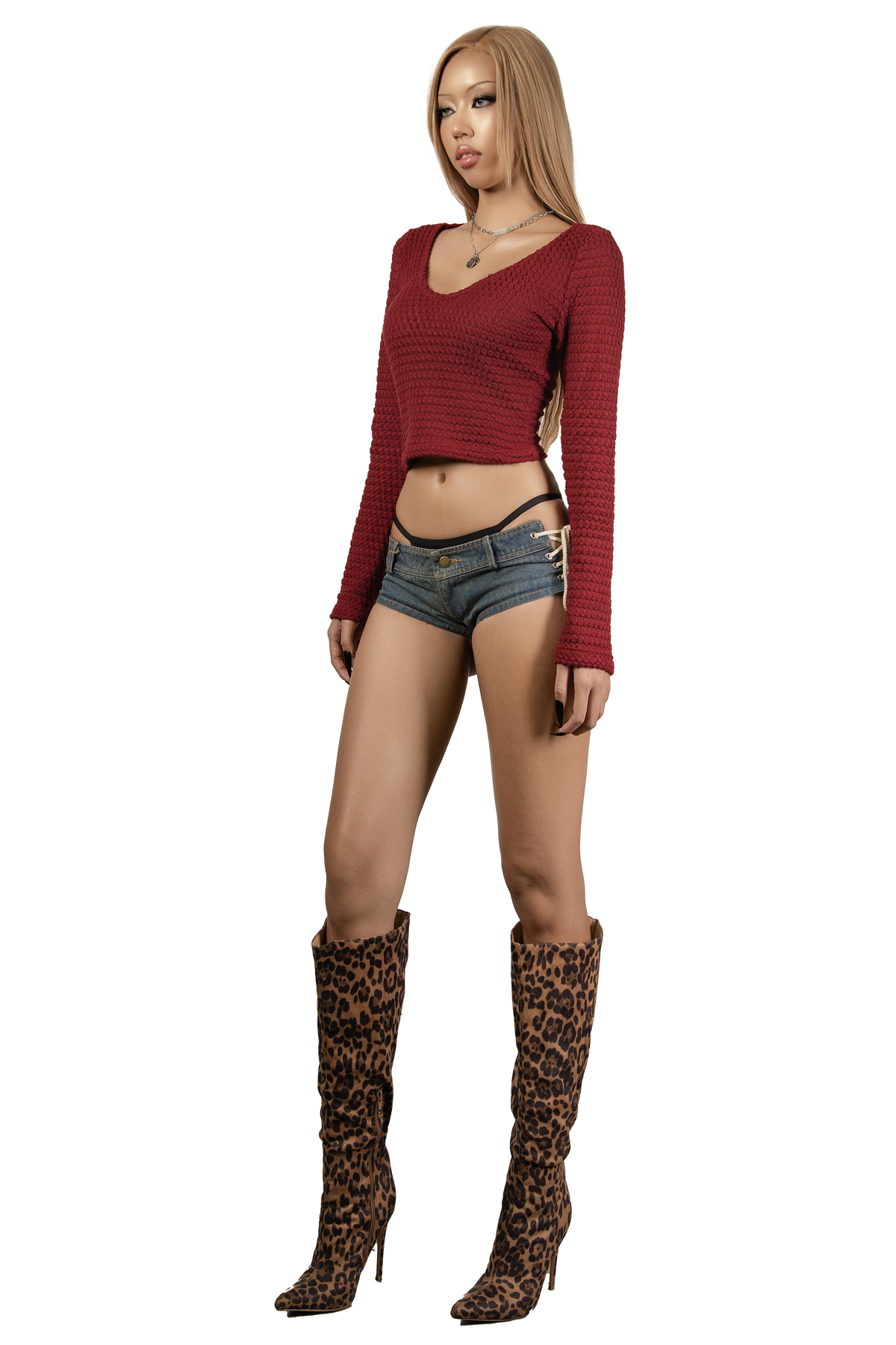 POP Lace Up Side Denim Micro Shorts
