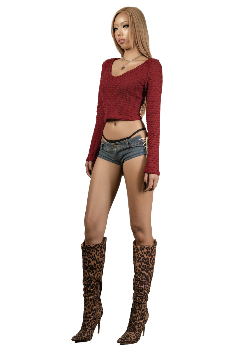 POP Lace Up Side Denim Micro Shorts