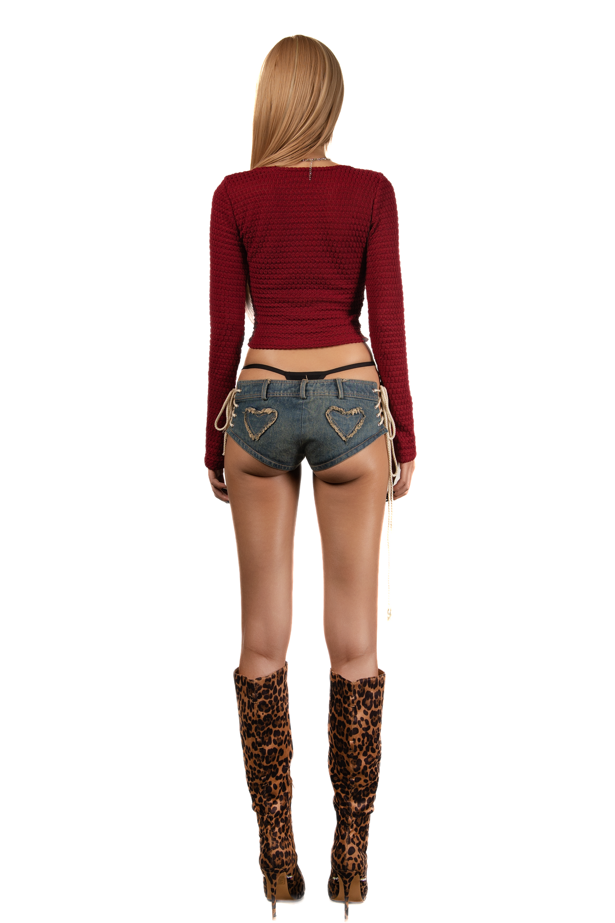 POP Lace Up Side Denim Micro Shorts