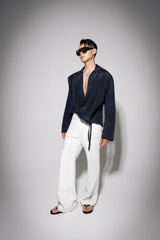 S26 Men's Black Silk Draped Shirt