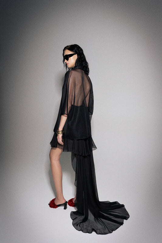 S26 Women's Black Ruffle Sheer Skirt