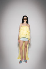 S26 Women's Light Yellow Ruffle Sheer Skirt