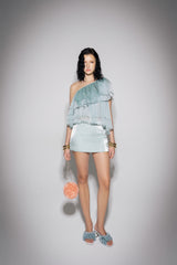 S26 Women's Aquamarine Silk & Organza Skirt