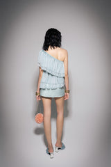 S26 Women's Aquamarine Ruffle Sheer Top