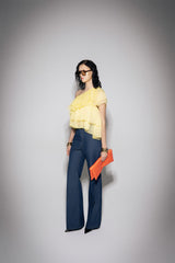 S26 Women's Light Yellow Ruffle Sheer Top