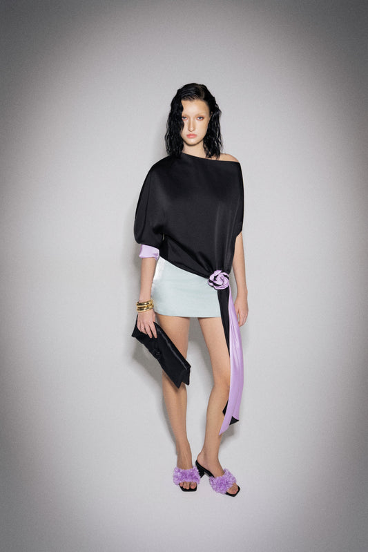 S26 Women's Black & Purple Silk Top