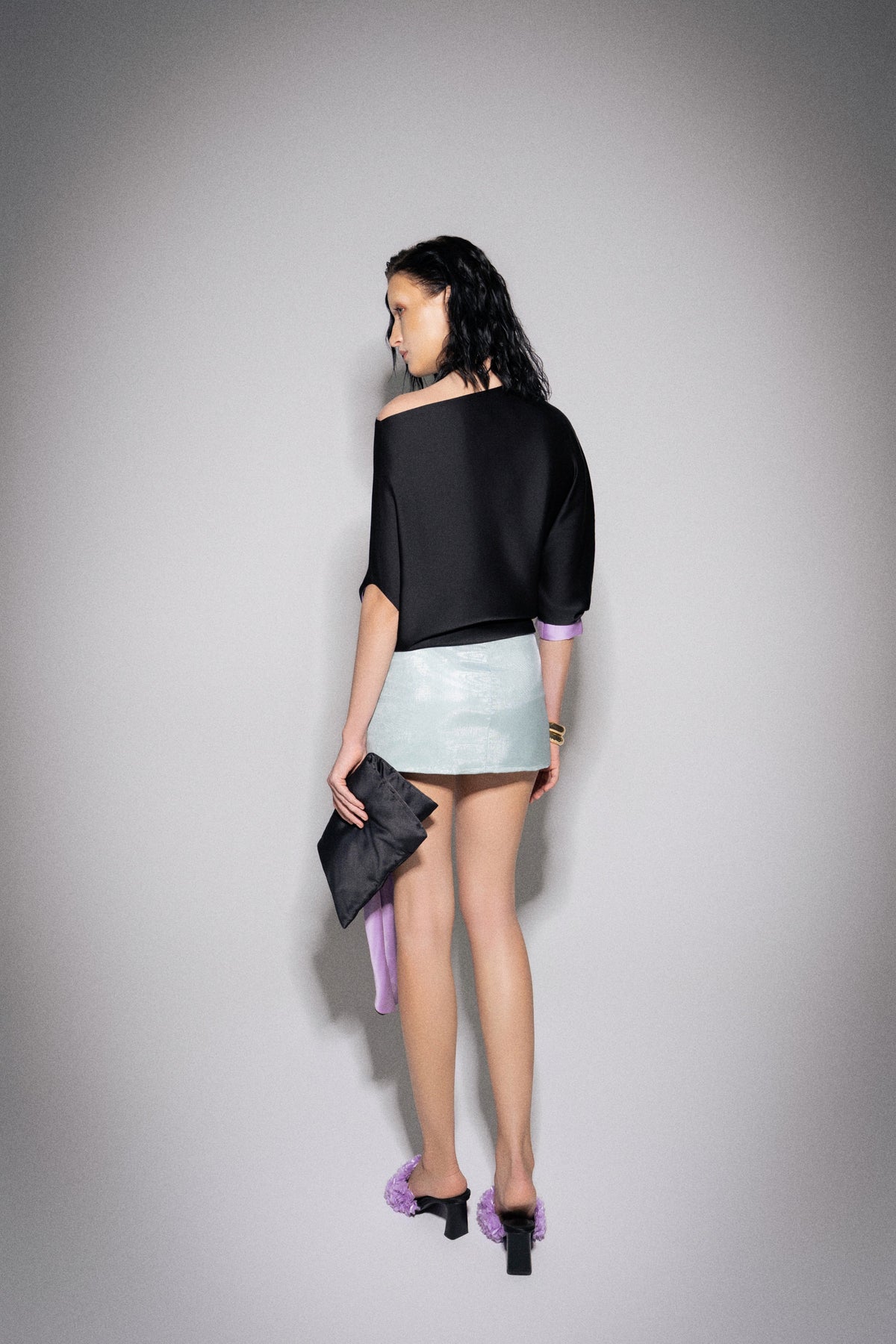 S26 Women's Black & Purple Silk Top