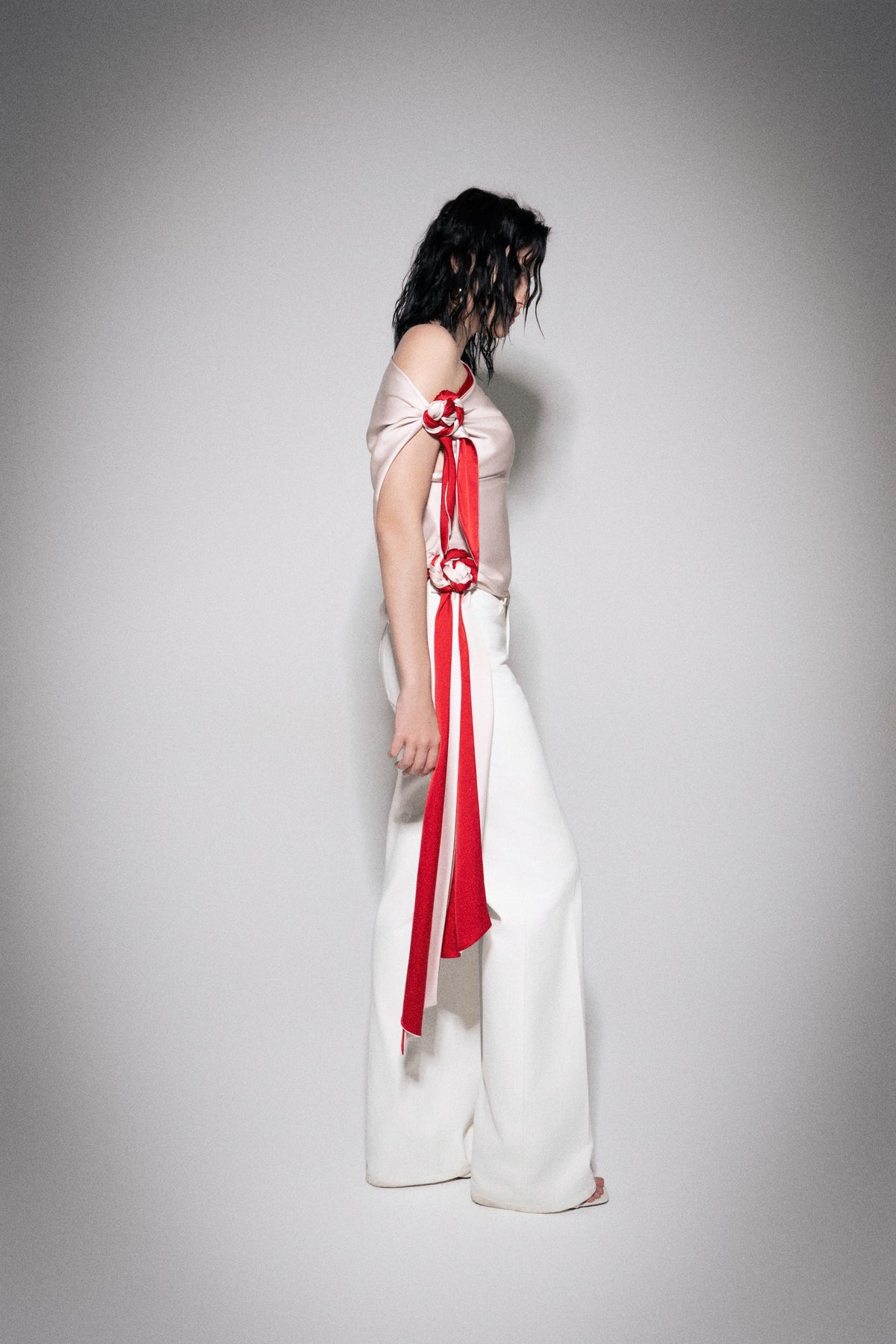 S26 Women's Cream & Red Silk Top
