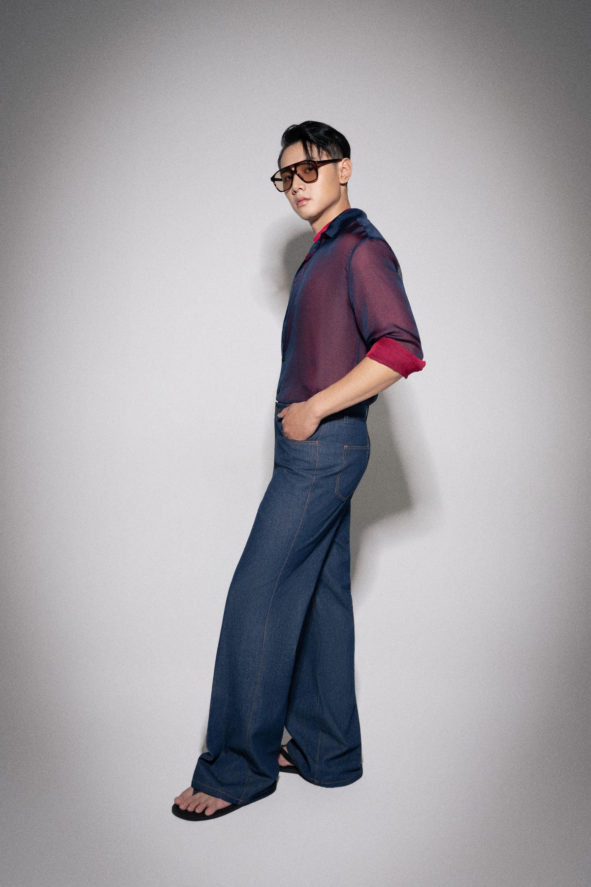 S26 Men's Navy & Red Doubled Sheer Shirt