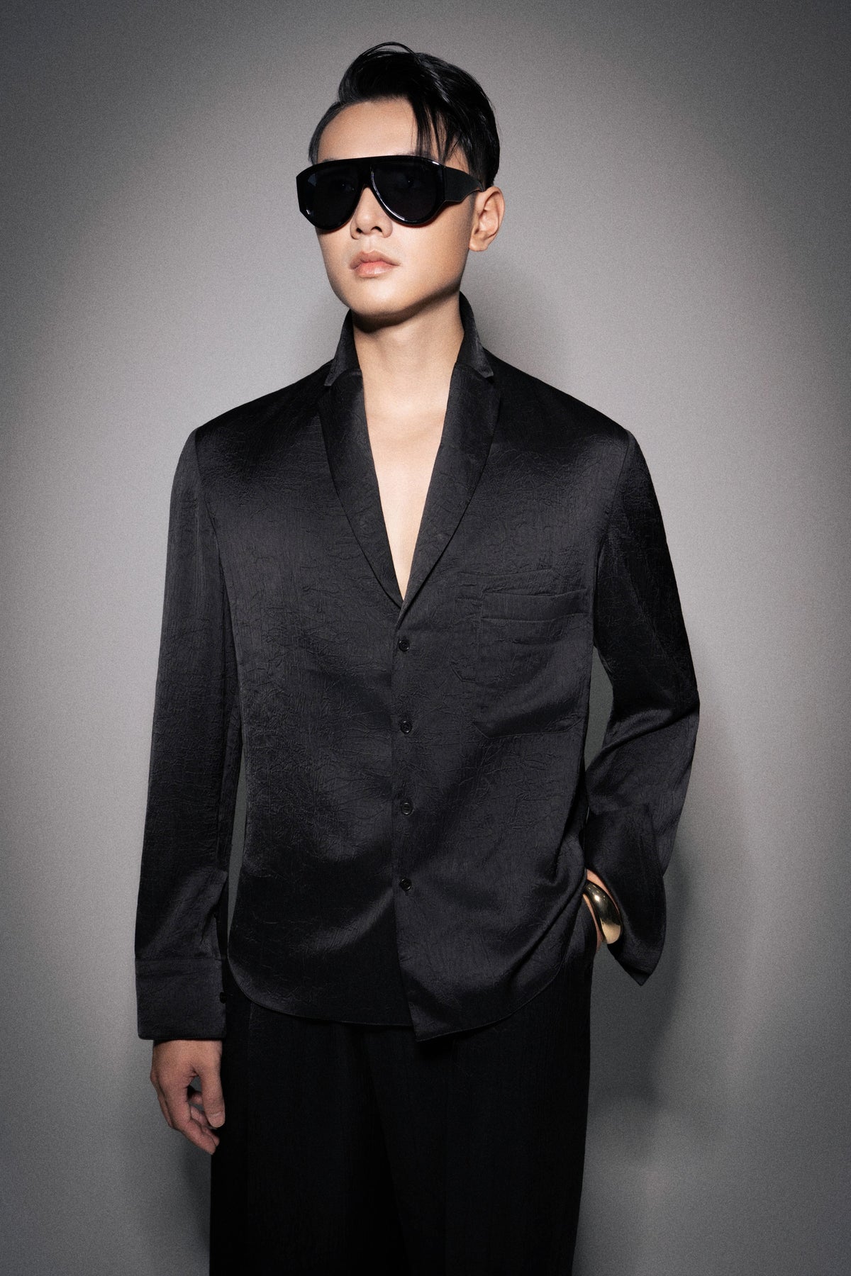 S26 Men's Black Silk Shirt