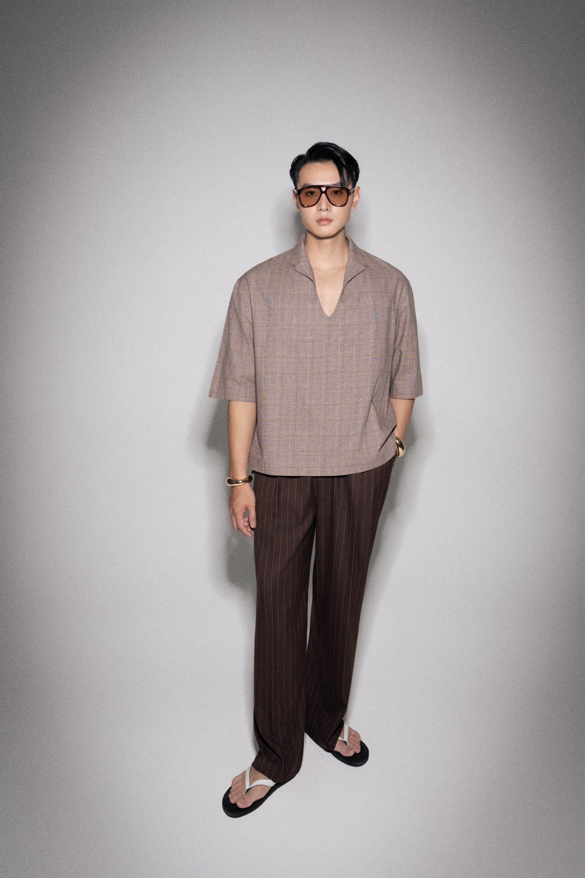 S26 Men's Brown Checked Polo