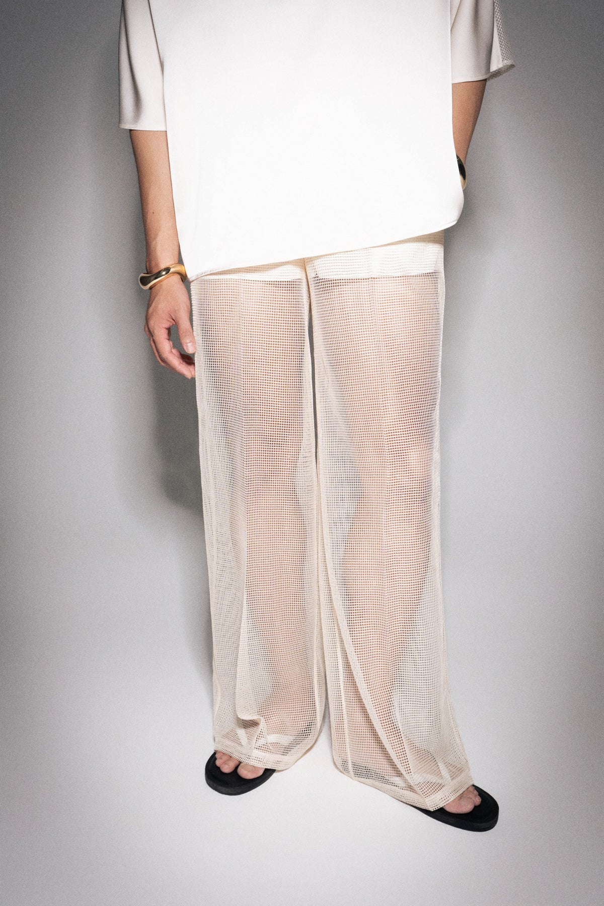 S26 Men's Cream Mesh Fishnet Pants