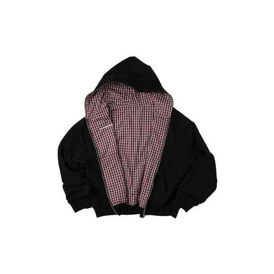 BLACK CRIMSON GINGHAM PP FLIPSIDE ZIP HOODIE 