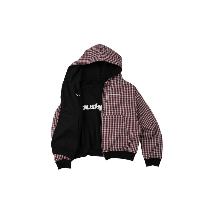 BLACK CRIMSON GINGHAM PP FLIPSIDE ZIP HOODIE 