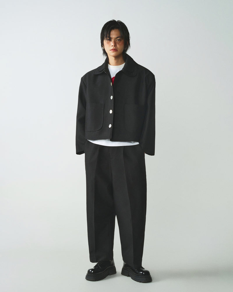 BLACK CURVED LEG PANTS