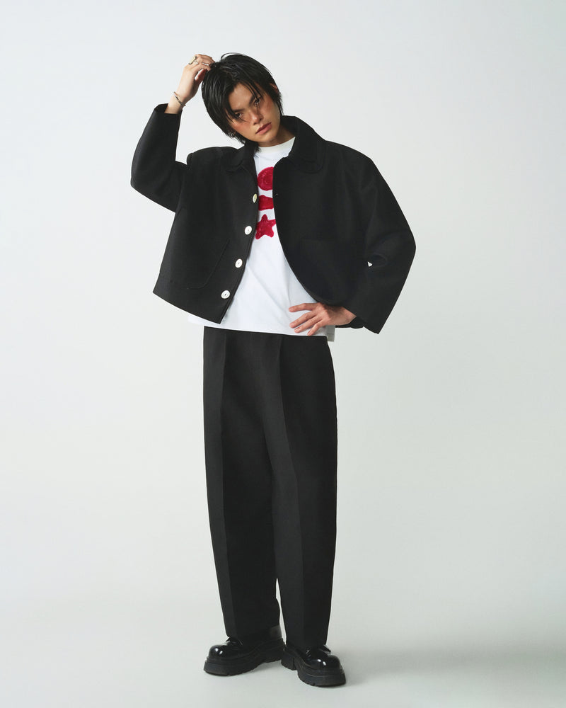 BLACK CURVED LEG PANTS