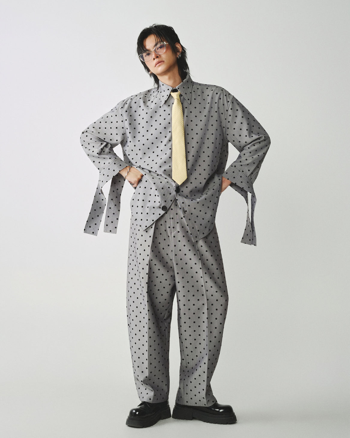 GREY POLKA DOT SHIRT
