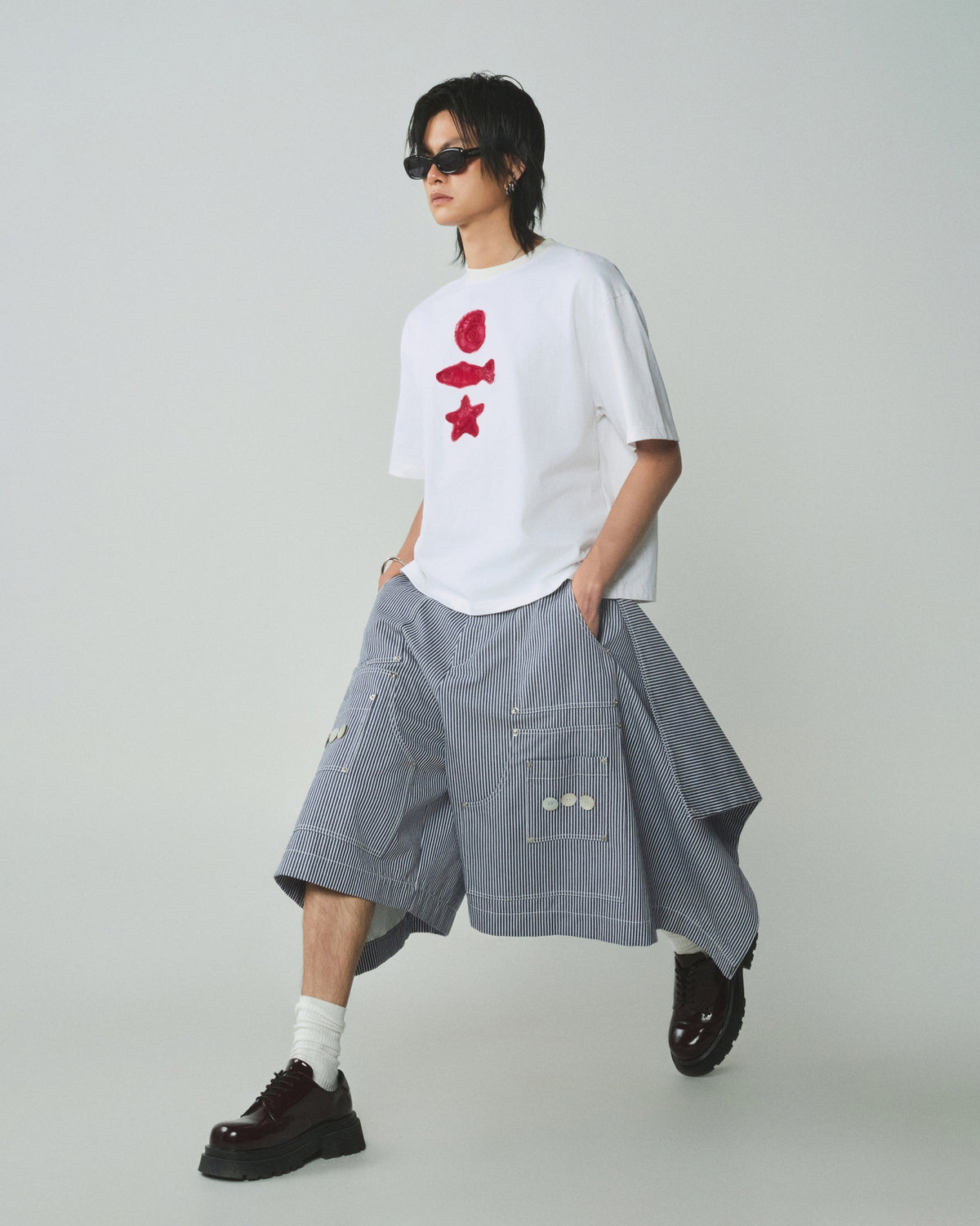 SAIL STRIPE CROPPED DENIM SHORT