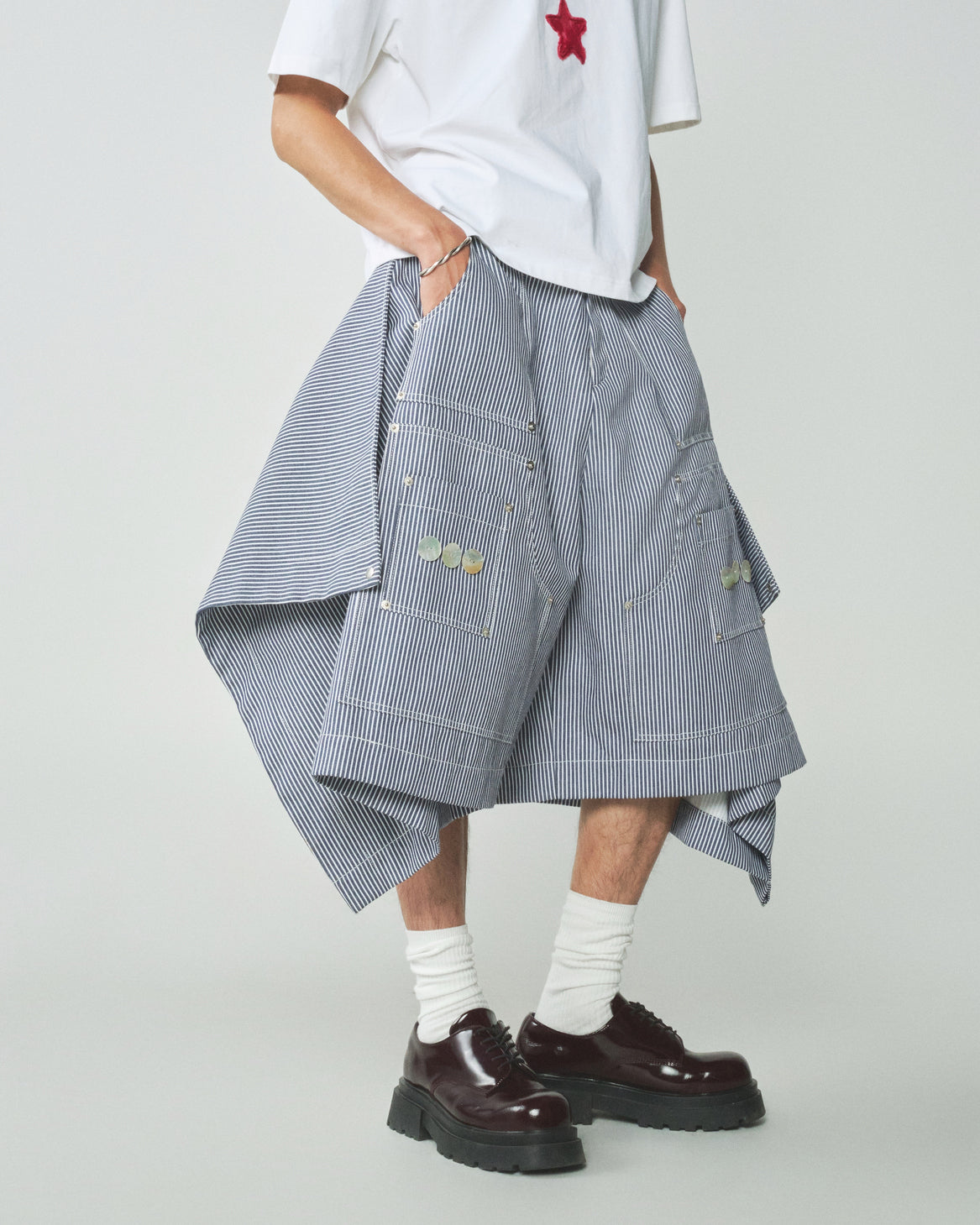 SAIL STRIPE CROPPED DENIM SHORT