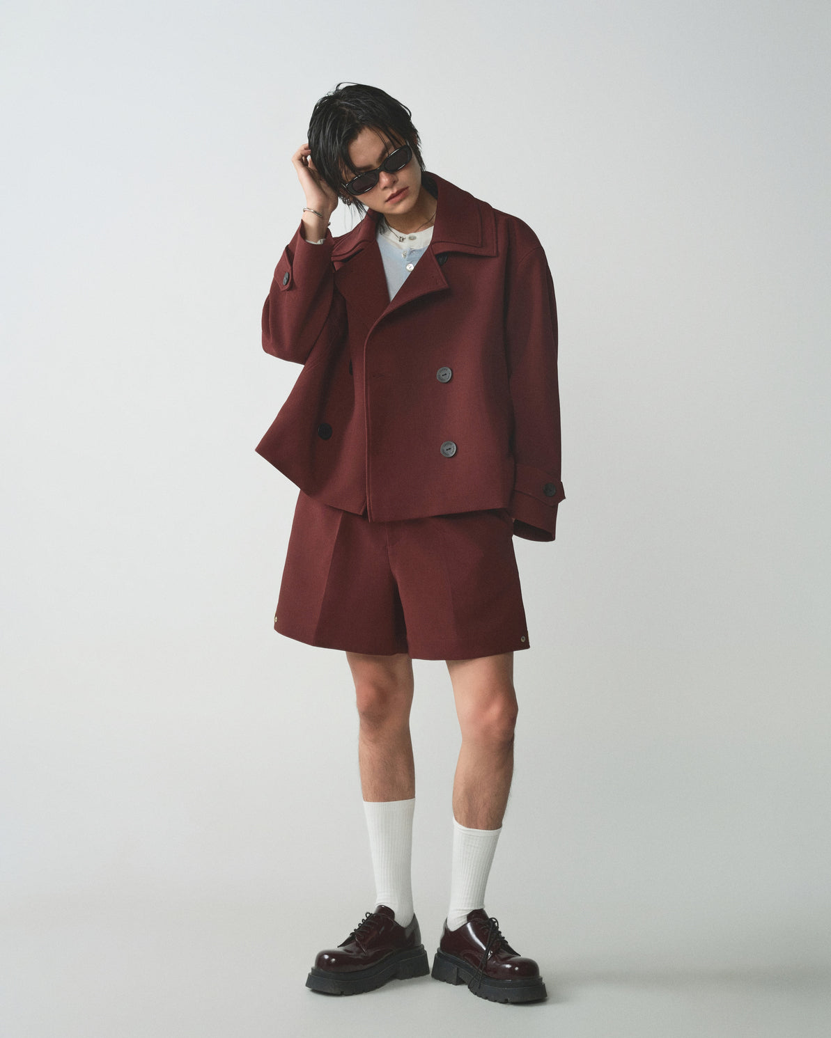 BROWN D-BREASTED JACKET