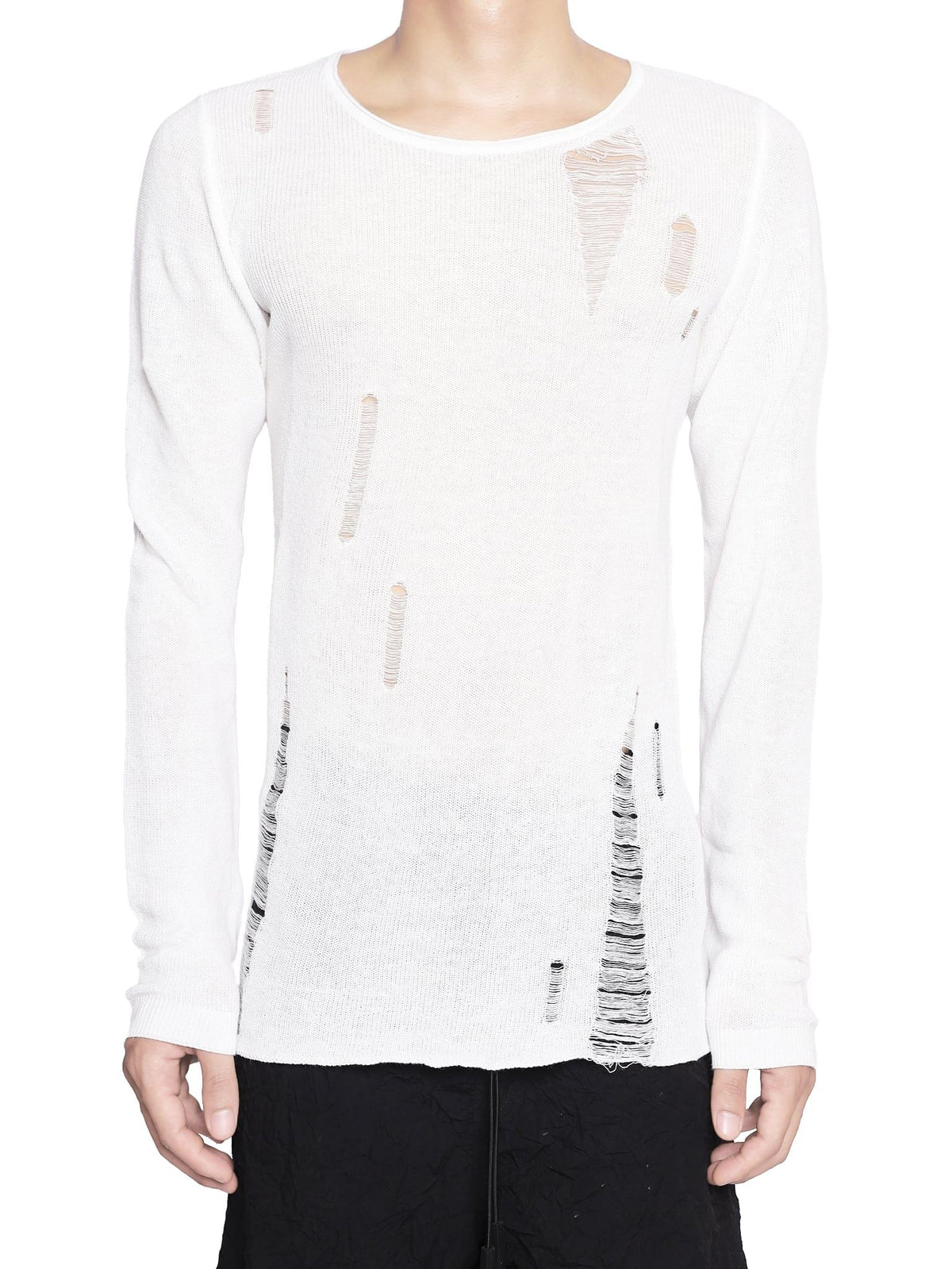 KNIT DISTRESSED WHITE LONG SLEEVES