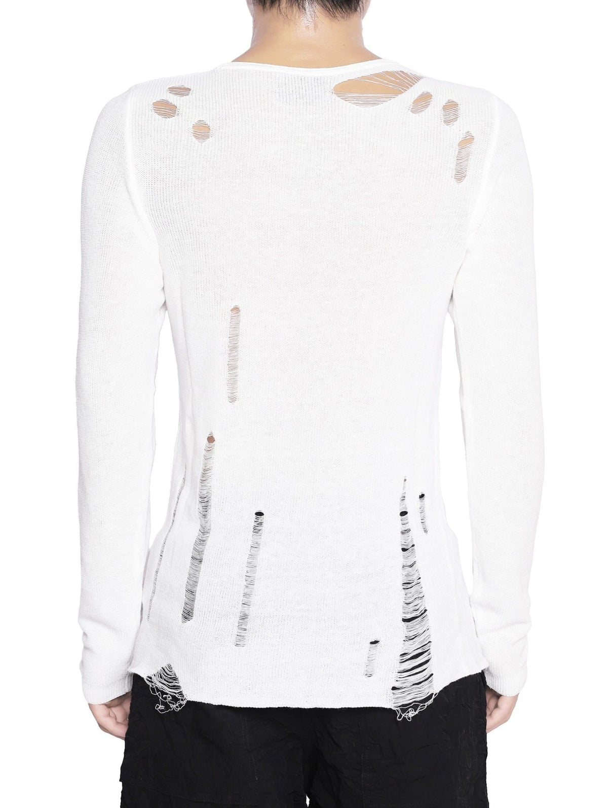 KNIT DISTRESSED WHITE LONG SLEEVES