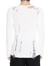 KNIT DISTRESSED WHITE LONG SLEEVES