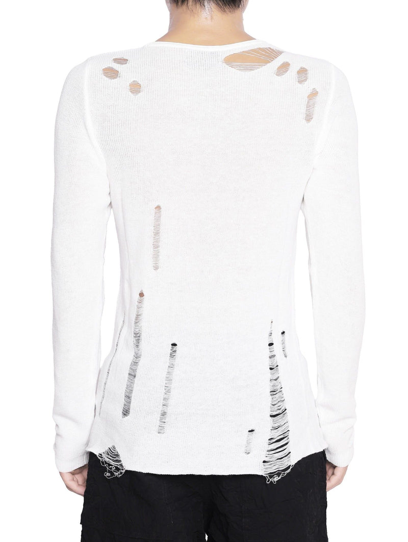 KNIT DISTRESSED WHITE LONG SLEEVES