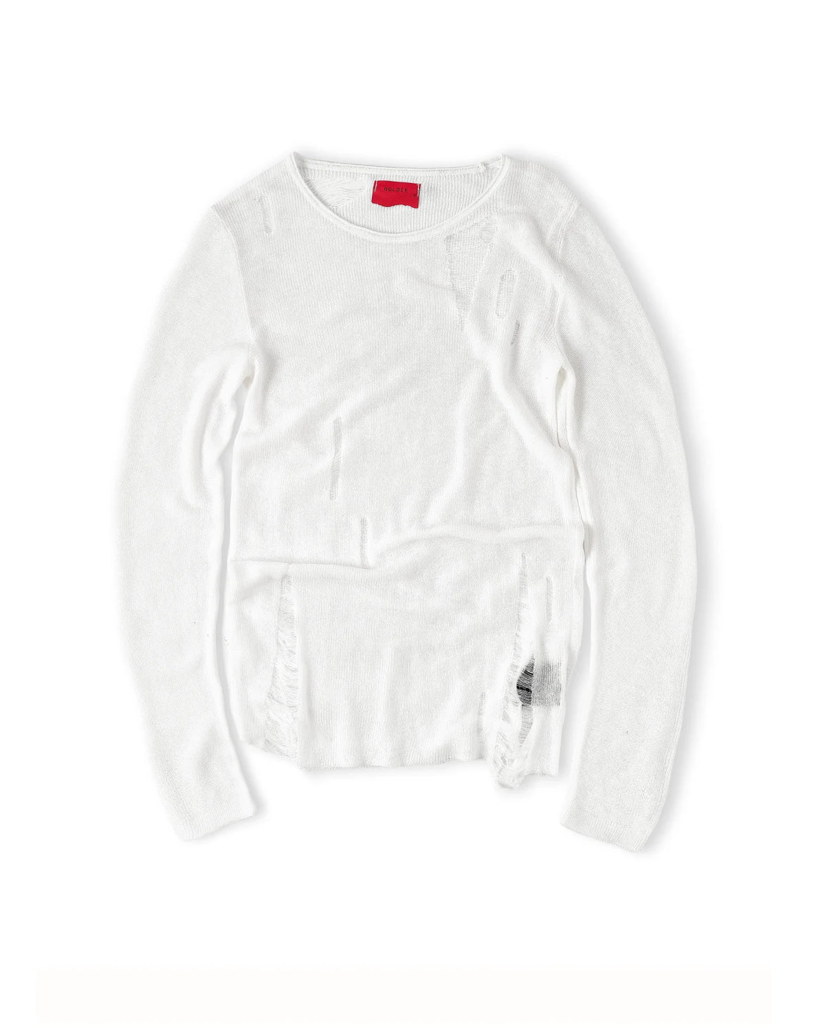KNIT DISTRESSED WHITE LONG SLEEVES