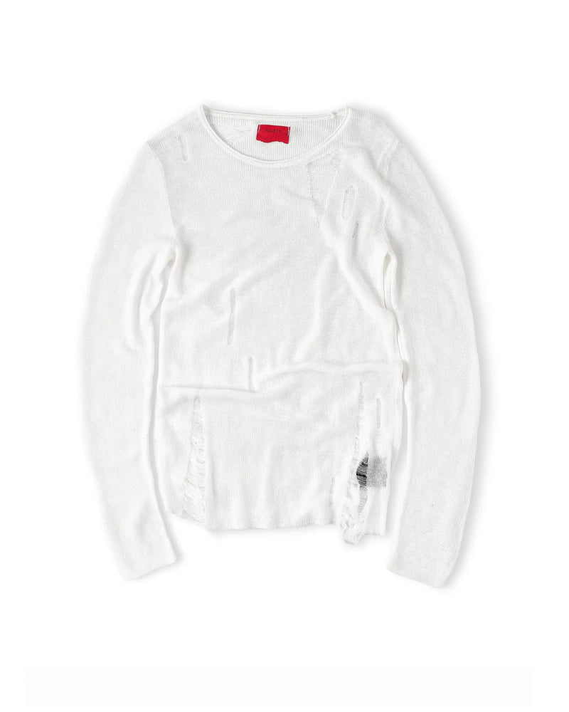 KNIT DISTRESSED WHITE LONG SLEEVES
