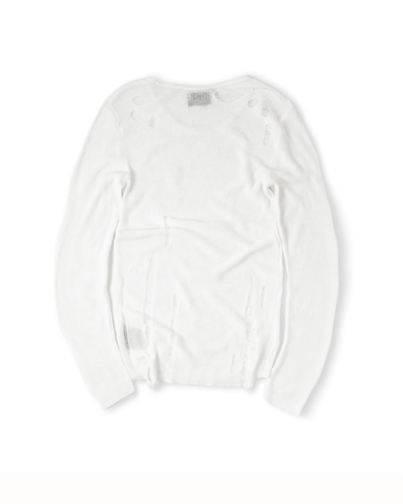 KNIT DISTRESSED WHITE LONG SLEEVES