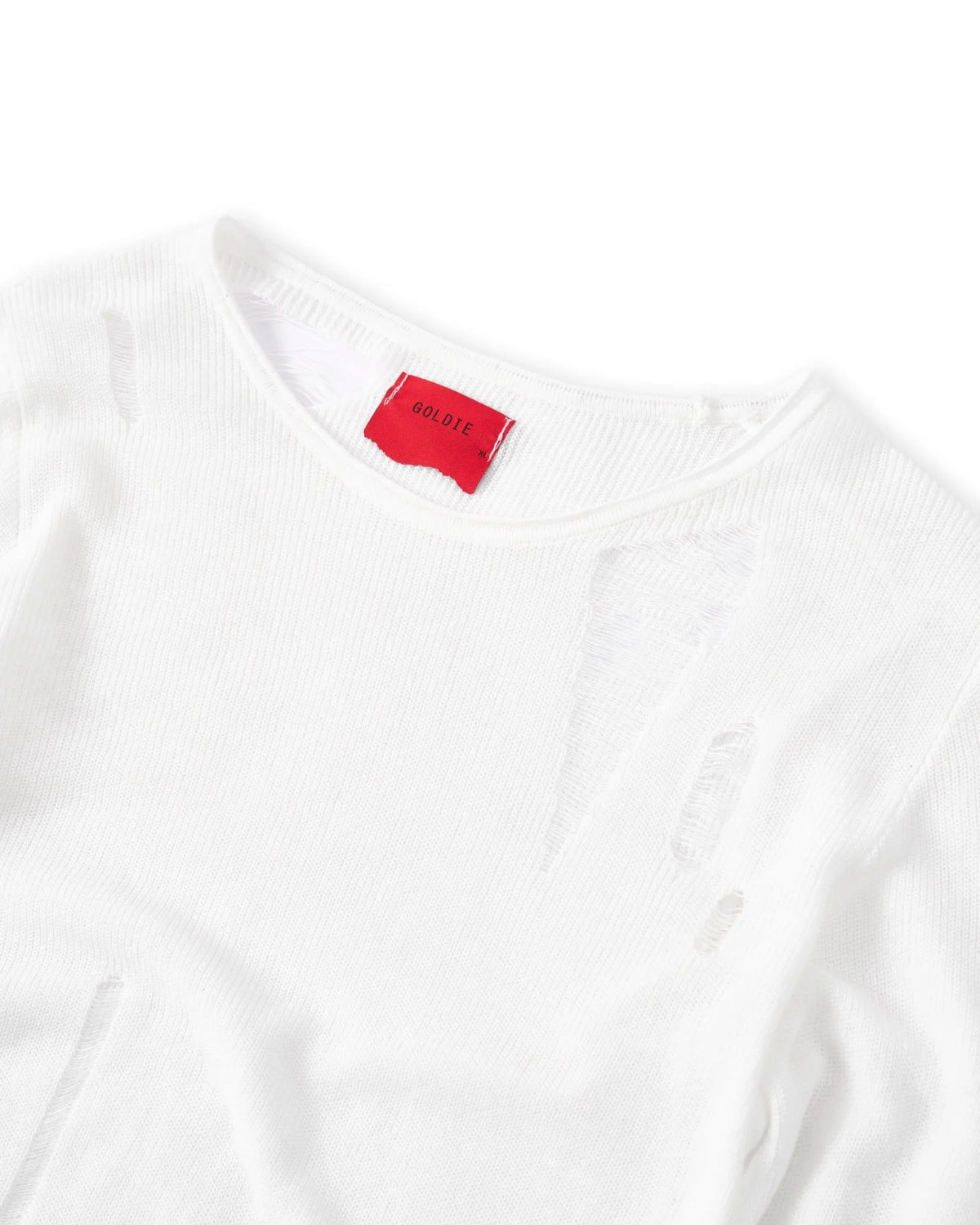 KNIT DISTRESSED WHITE LONG SLEEVES