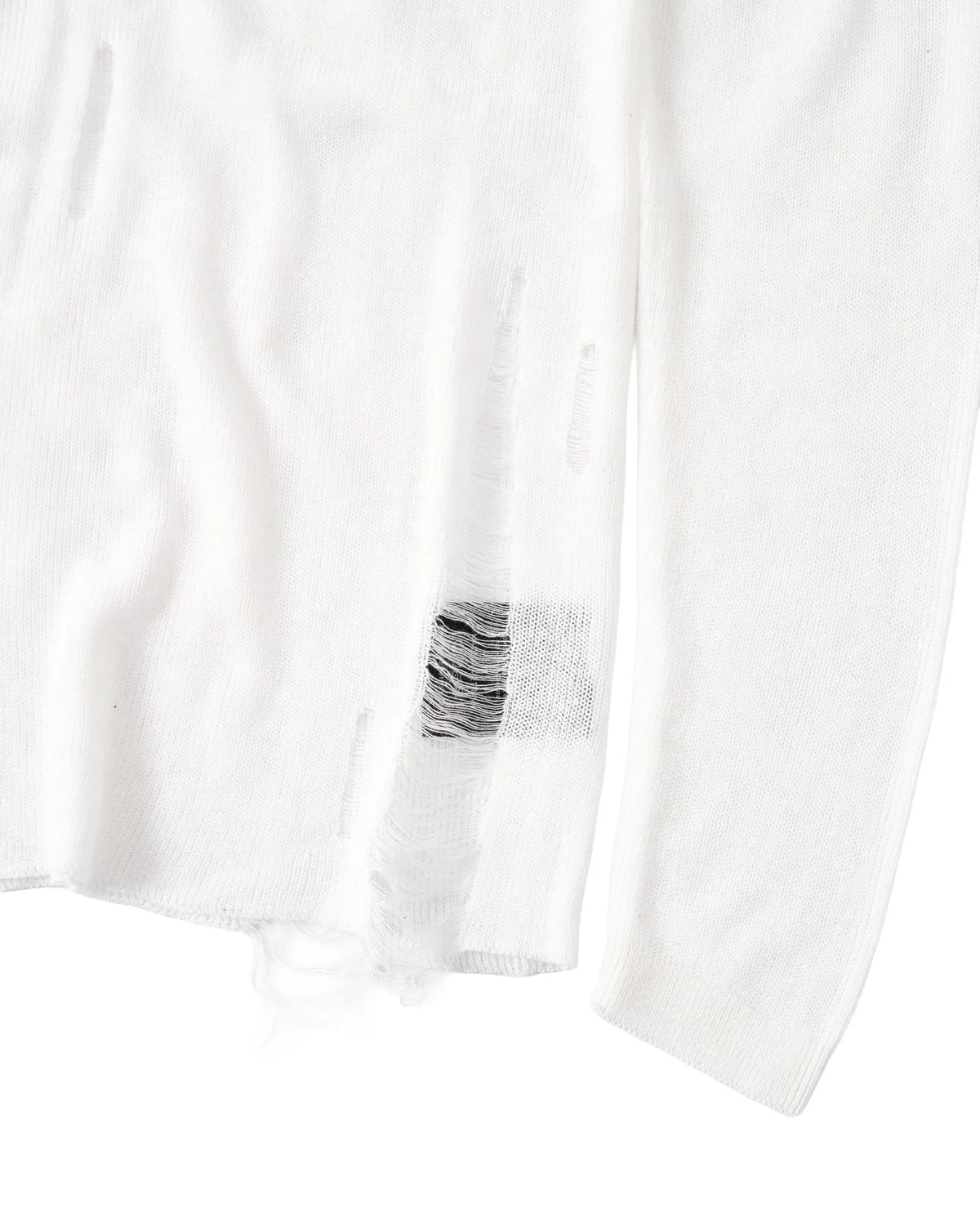 KNIT DISTRESSED WHITE LONG SLEEVES