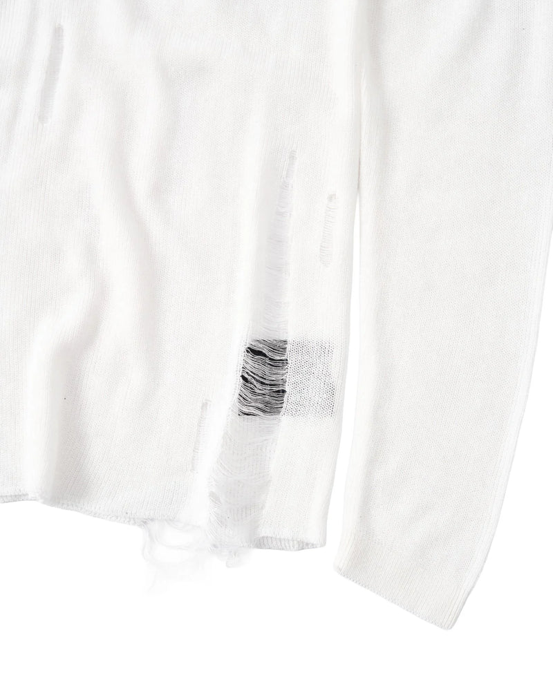 KNIT DISTRESSED WHITE LONG SLEEVES