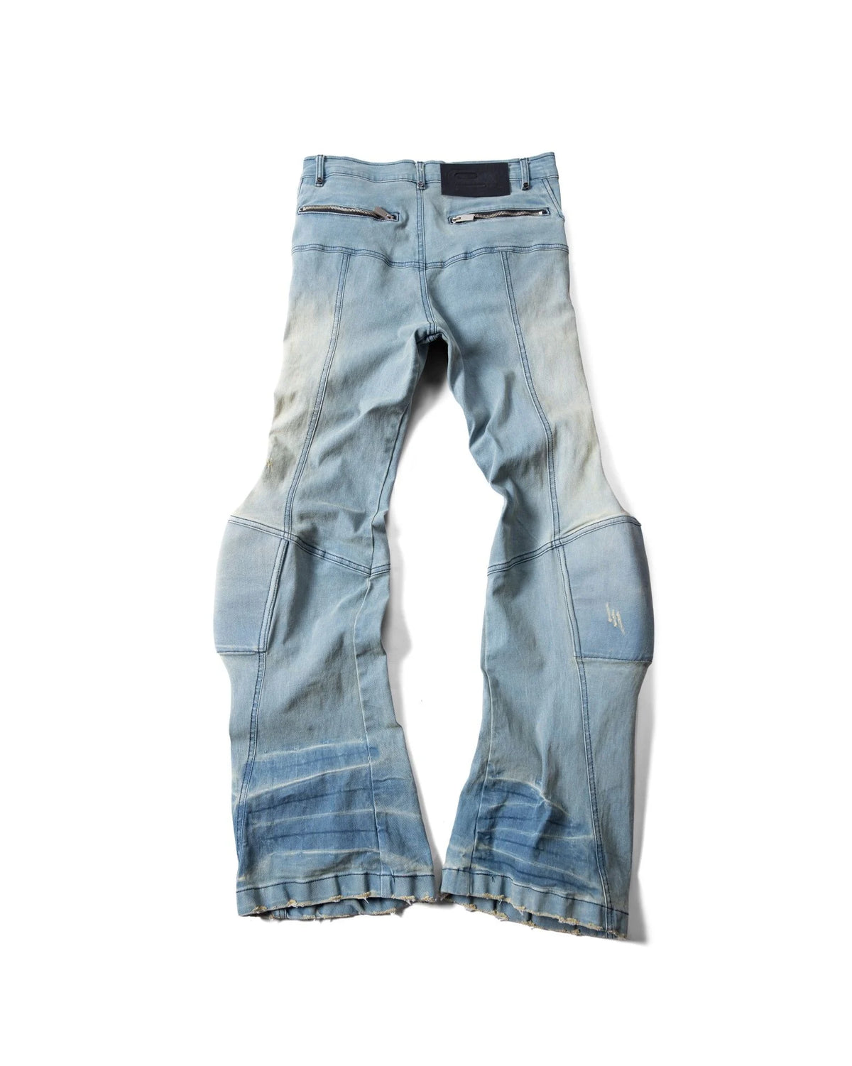 PADDED FLARED LIGHT BLUE DENIM PANTS