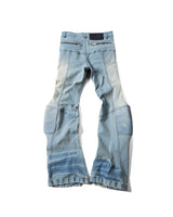 PADDED FLARED LIGHT BLUE DENIM PANTS