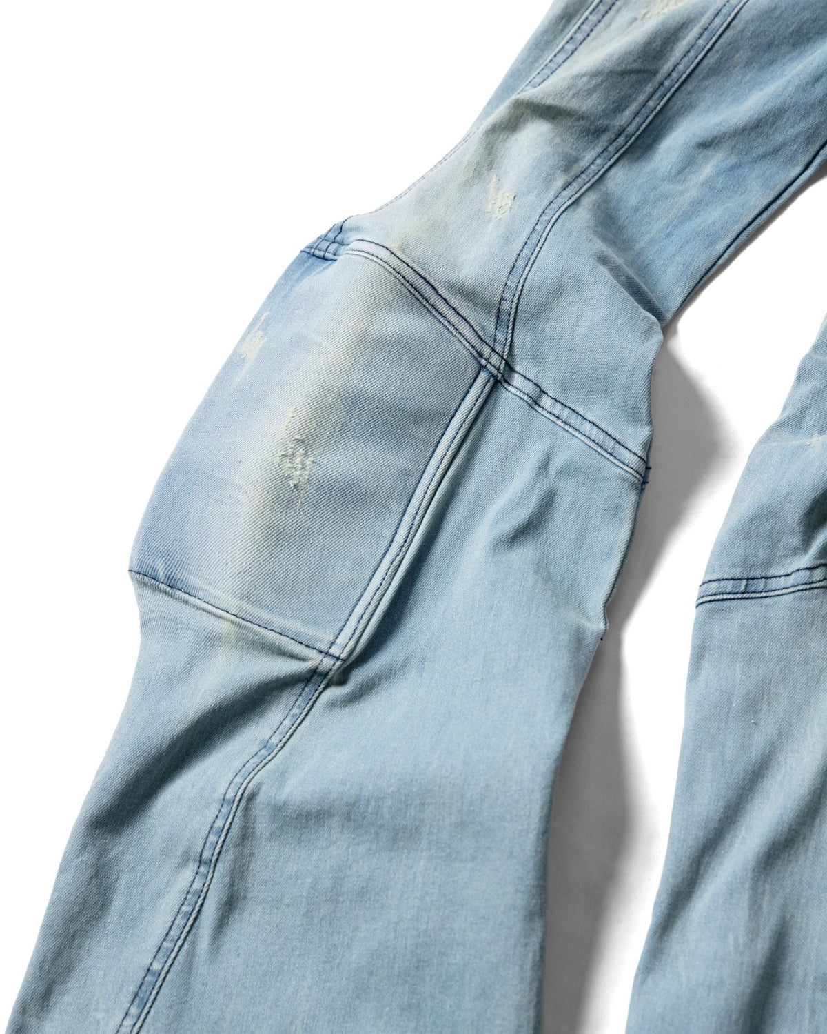 PADDED FLARED LIGHT BLUE DENIM PANTS