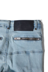 PADDED FLARED LIGHT BLUE DENIM PANTS