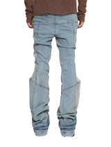 PADDED FLARED LIGHT BLUE DENIM PANTS