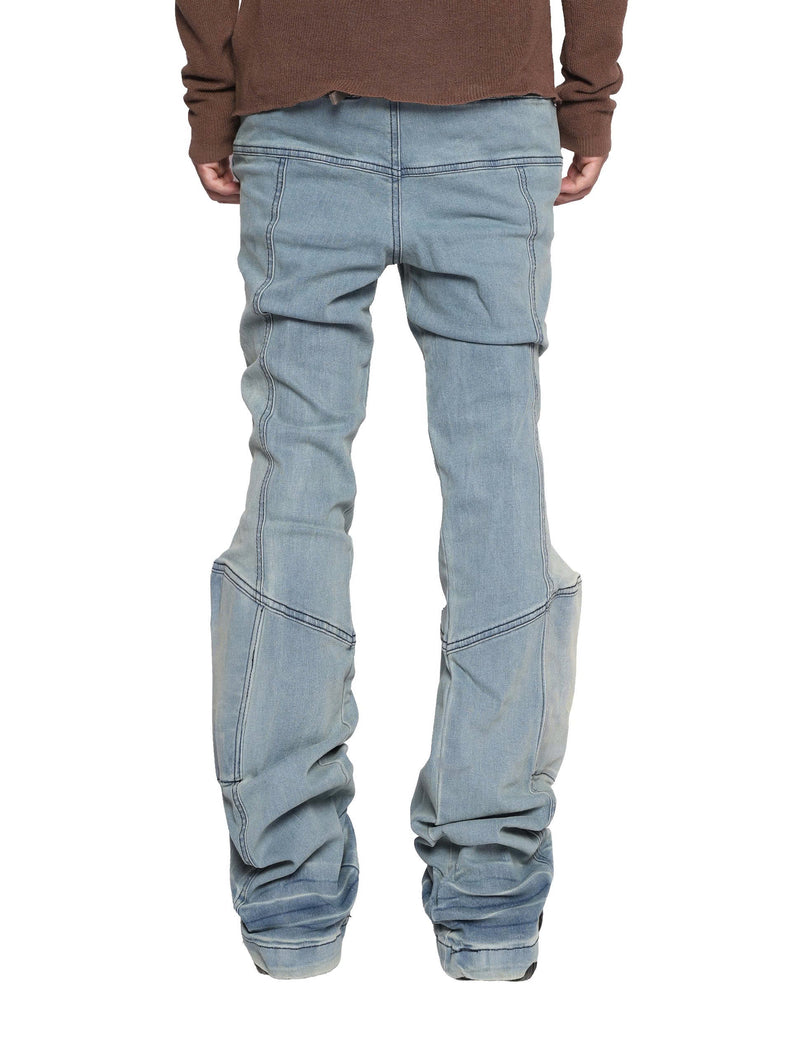 PADDED FLARED LIGHT BLUE DENIM PANTS